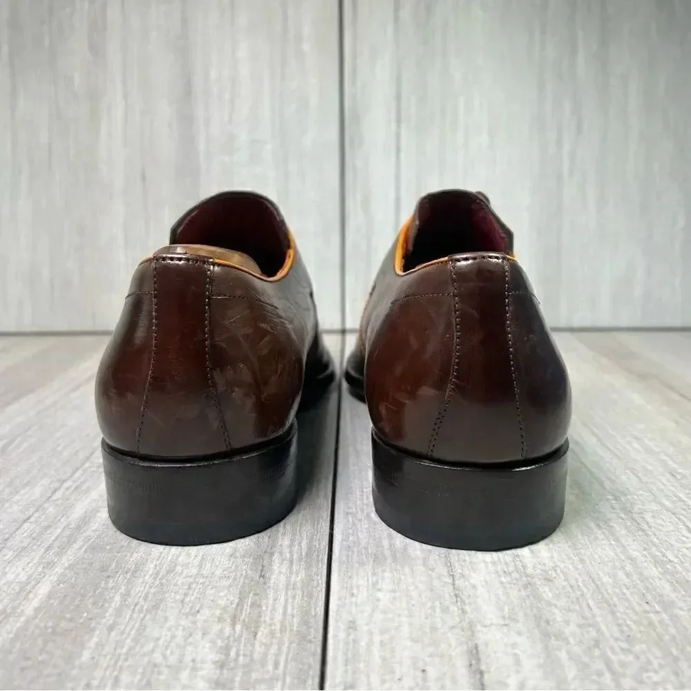 Mezlan Burgundy Orange Leather Lace Up Luxury Oxford Derby Dress Shoe Men Size 8